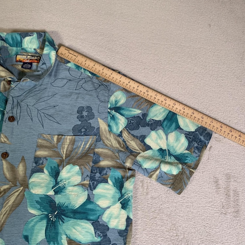 Men's Teal Floral Short-Sleeve Button-Down Shirt - Picture 8 of 9